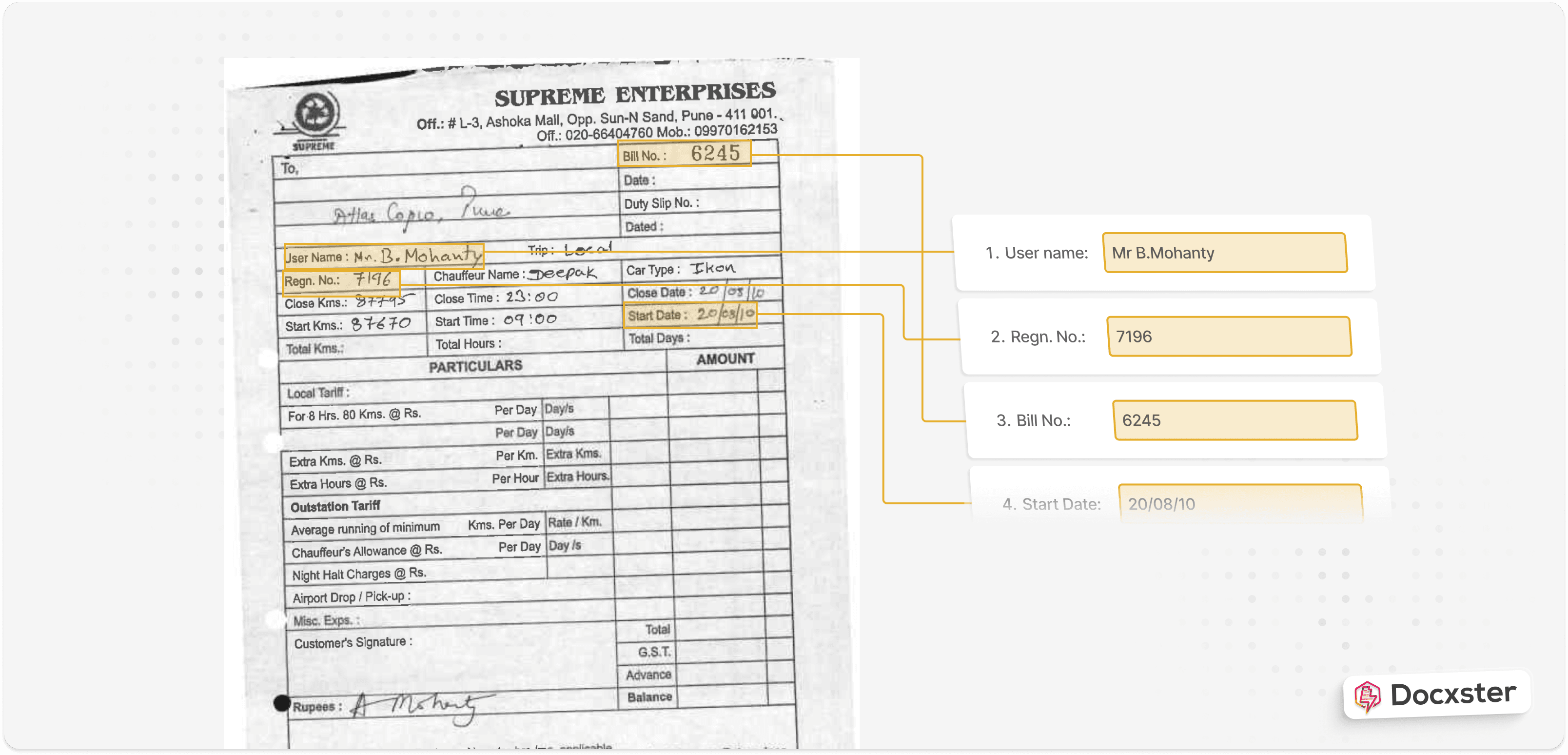 An invoice with key details extracted using AI OCR