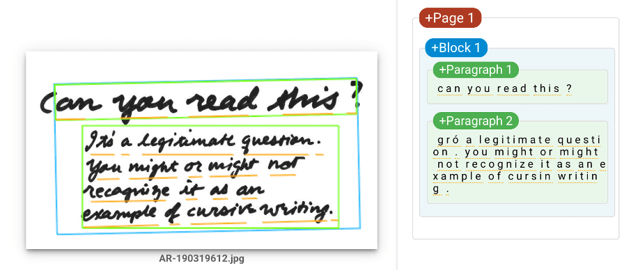 An OCR tool extracting data from handwritten documents