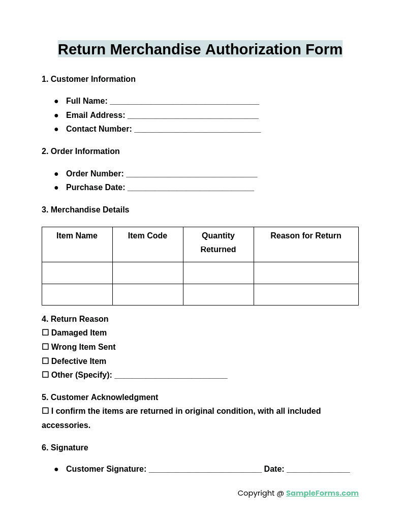 Sample RMA Letter
